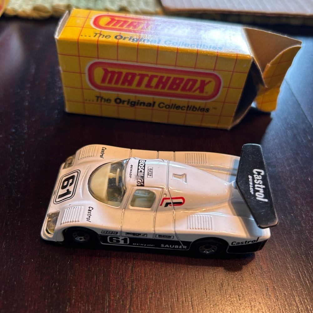 Vintage matchbox car #61 from 1984 Sauber Dunlop Castrol matchbox car